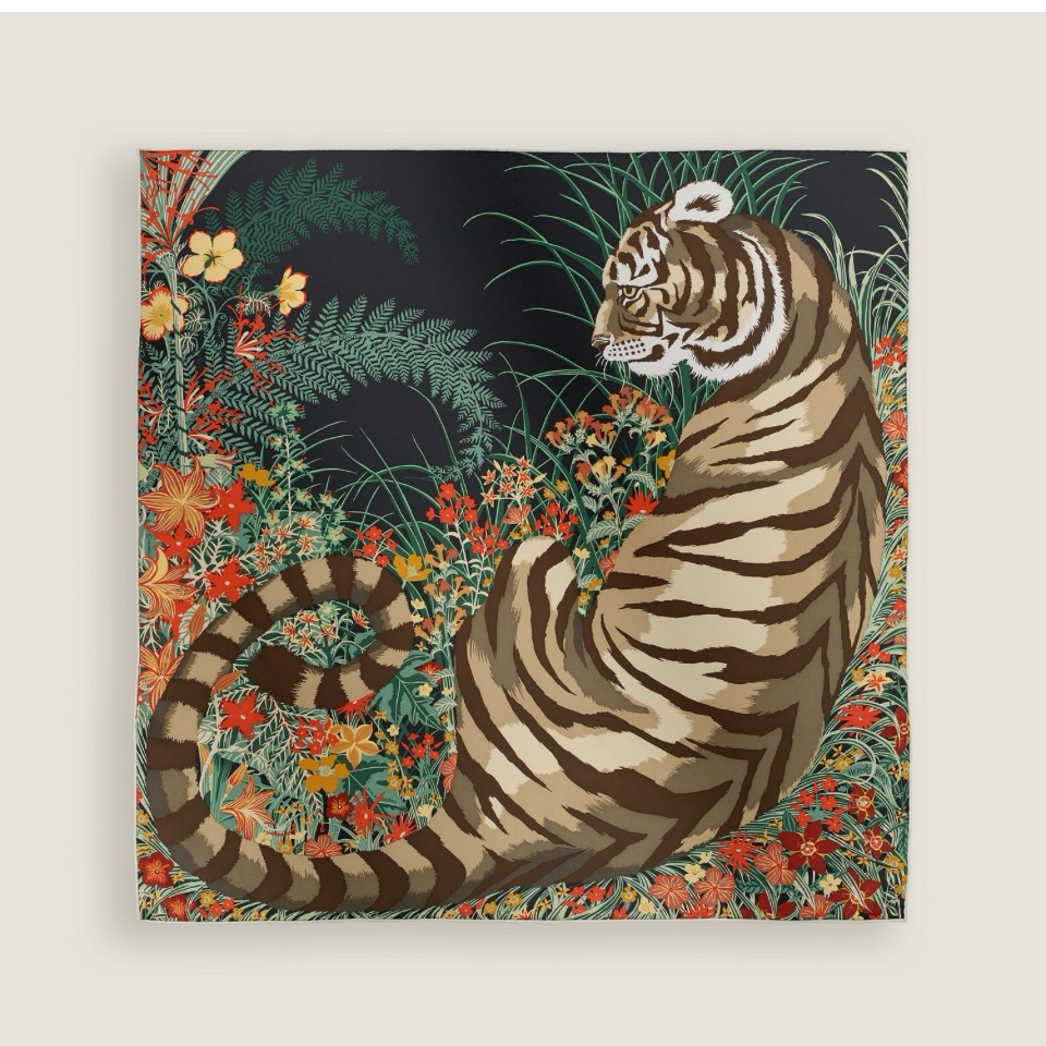 Brand New Hermes Tyger Scarf 70 Tiger Black